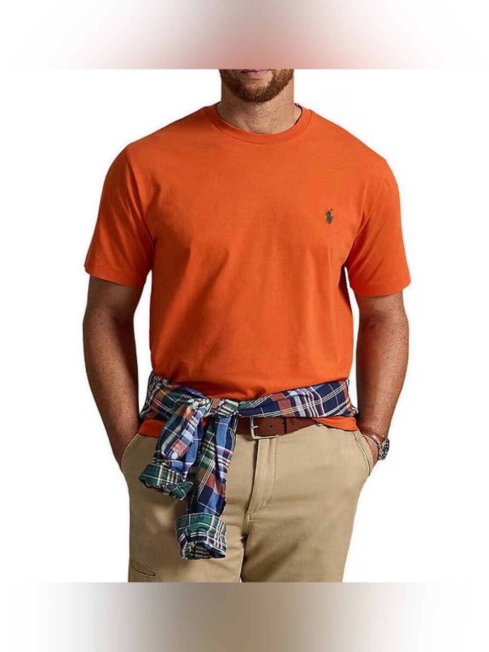 Ralph Lauren Men’s Orange Crewneck Tee with Green Pony Logo